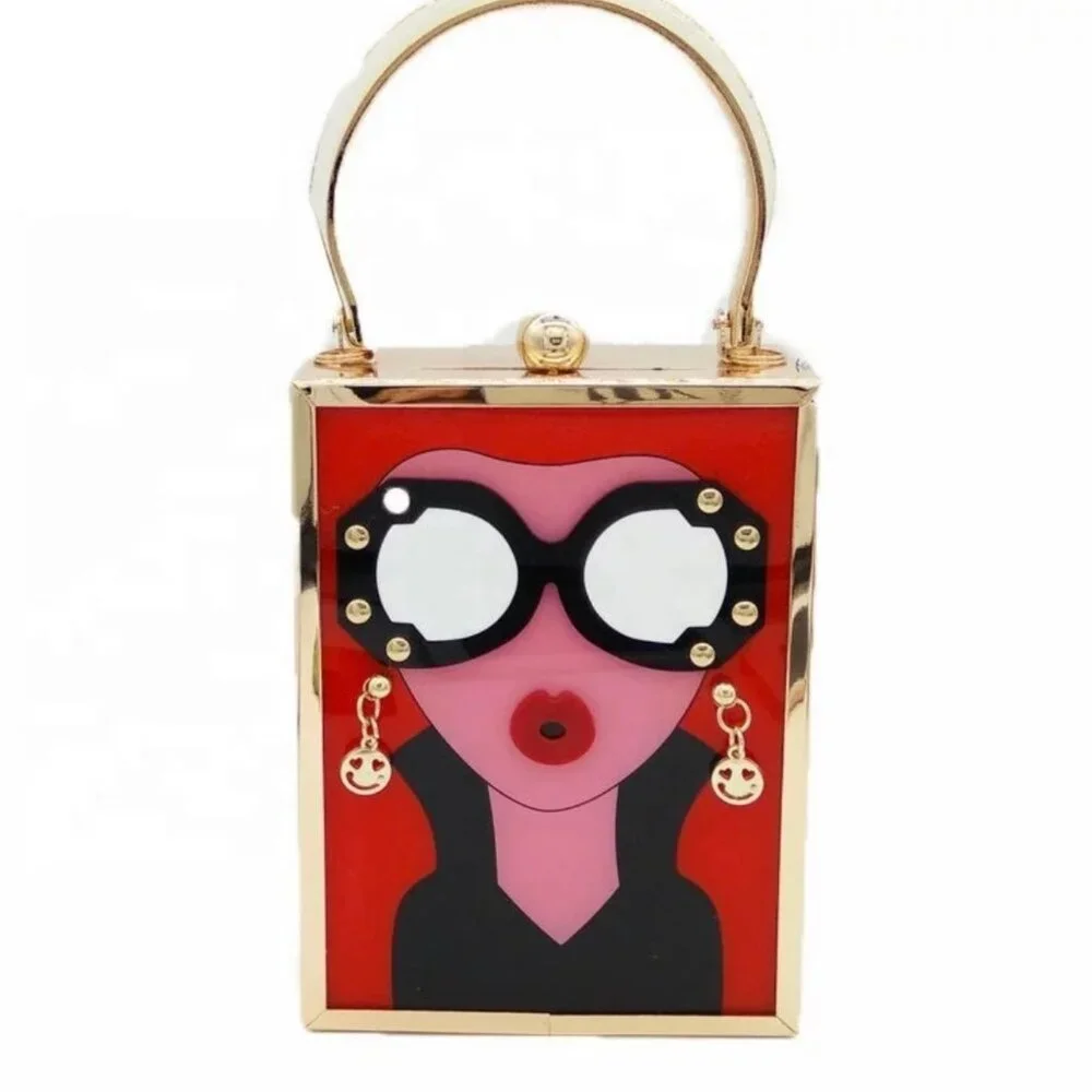 NWT Applique face Acrylic clutch/crossbody bag - Picture 6 of 13